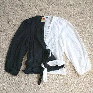 FARM Rio Black and White Wrap Blouse